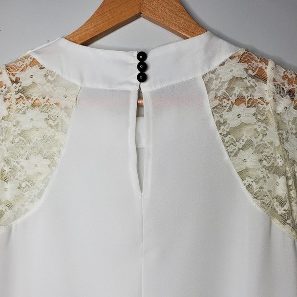 Round Neck Lace Sleeve Chiffon Dress White Sz S - Picture 4 of 6